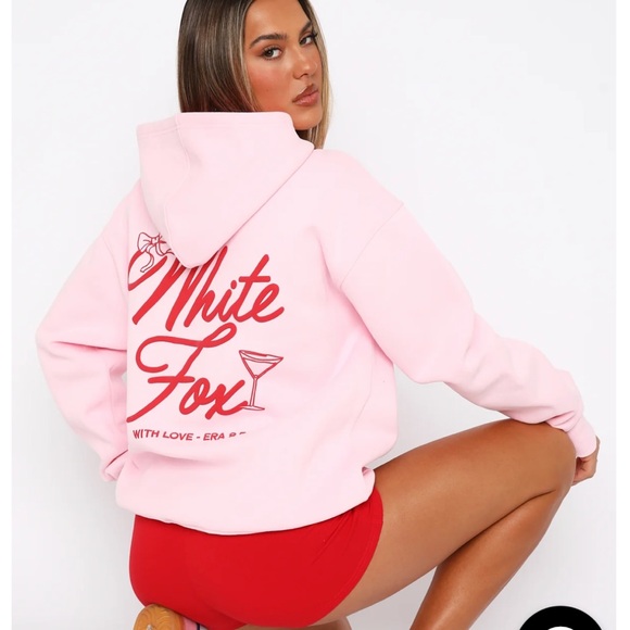 White Fox Boutique Tops - White Fox Boutique Light Pink Hoodie with Red Print